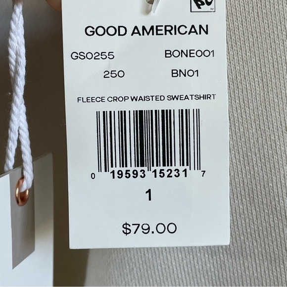 Good American Fleece Crop Waisted Sweatshirt Bone001 size 1 / Small NWT - Picture 7 of 9